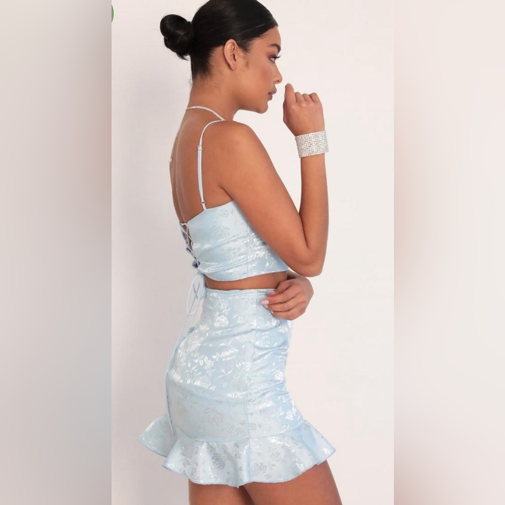 Womens Skirts | LUCY IN THE SKY Satin Jacquard Ruffle Set in Light Blue